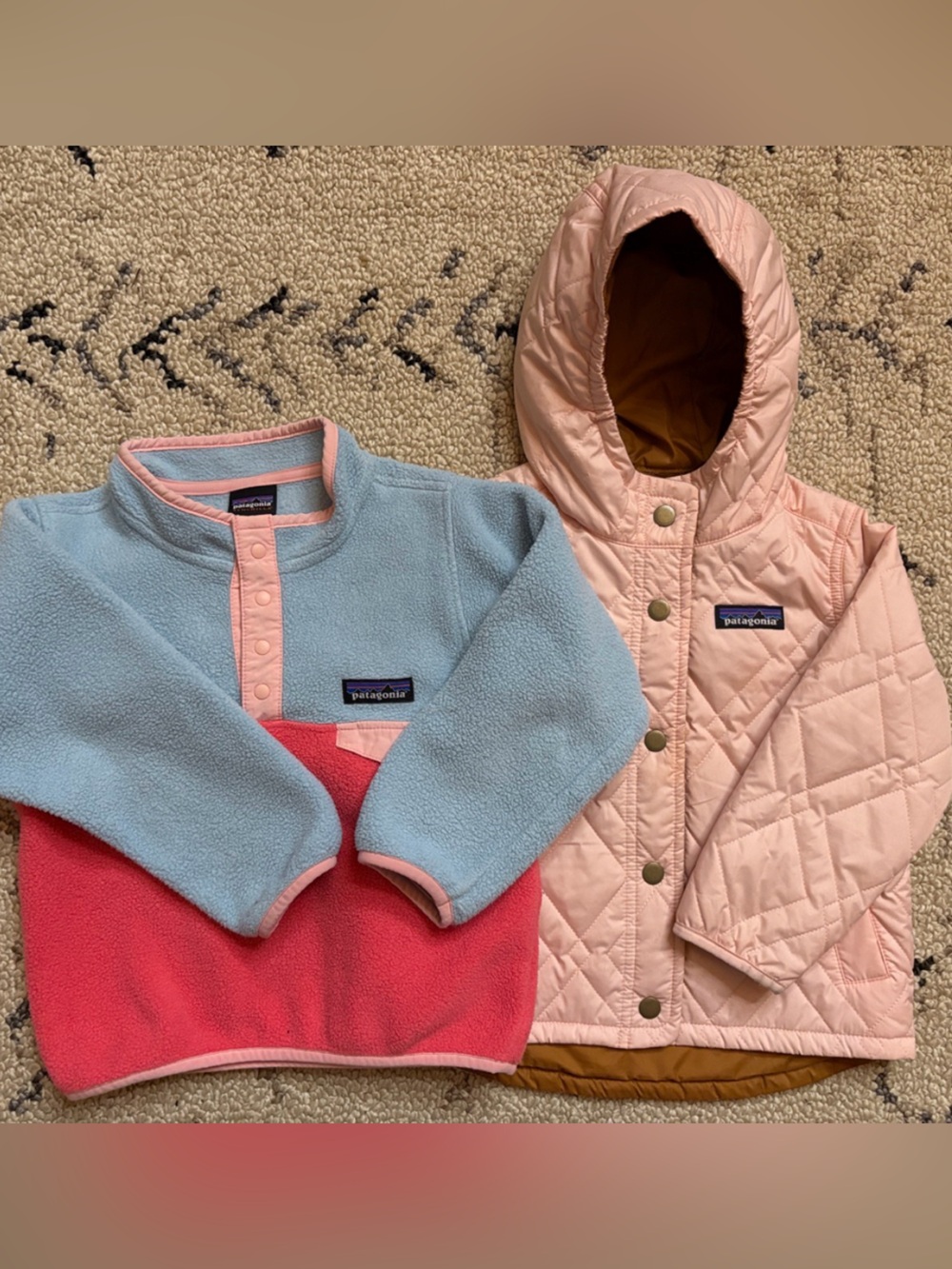 Patagonia Kids Fleece Pullover with Light Pink Quilted Jacket (3T) EUC
